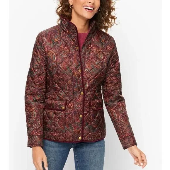 Talbots Quilted Jacket Sz XS Womens Paisley Maroon Purple Snap Zip Lightweight - Picture 3 of 10